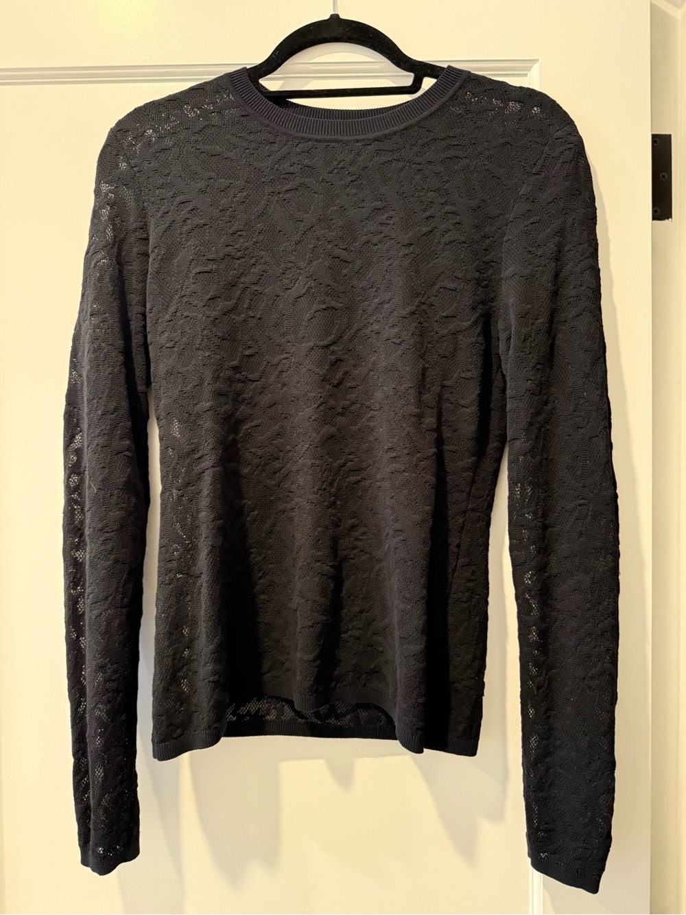 rag & bone Black Long-Sleeve Lace-Textured Tee